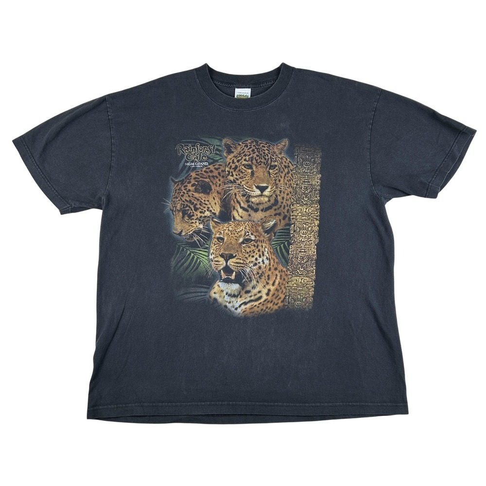 Vintage Rainforest Cafe Shirt Mens Large MGM Grand Las Vegas Leopard Graphic 90s